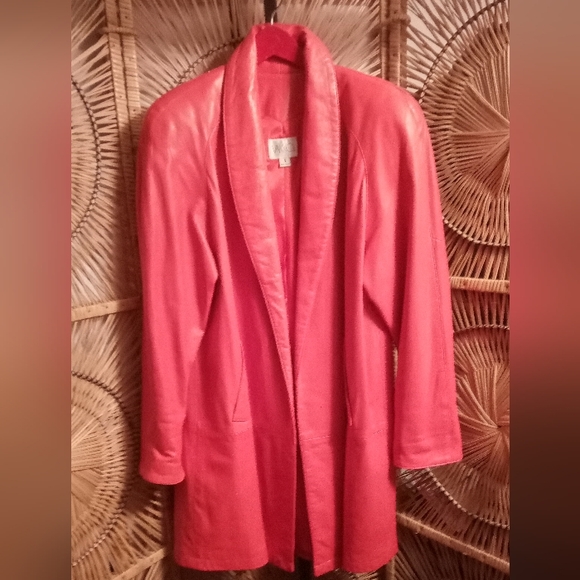 Vakko Red Leather Coat Small ♥️ - Picture 3 of 11